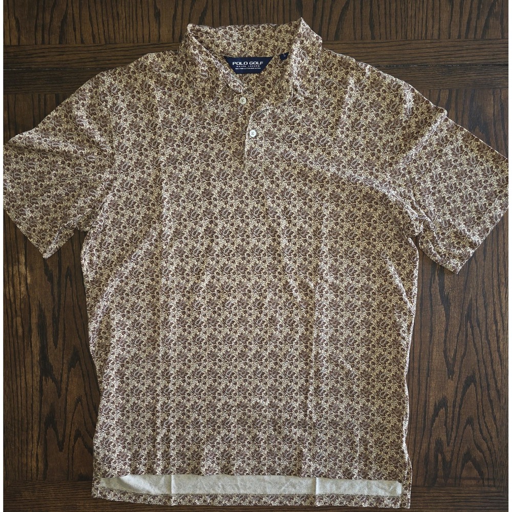 Ralph Lauren Polo Golf Shirt Mens Large Brown Paisley Pima Cotton, Vintage Flora